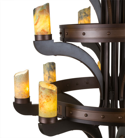 Meyda Lighting Castilla 48" 17-Light 3-Tier Mahogany Bronze Chandelier With Green & Brown Jadestone Shade