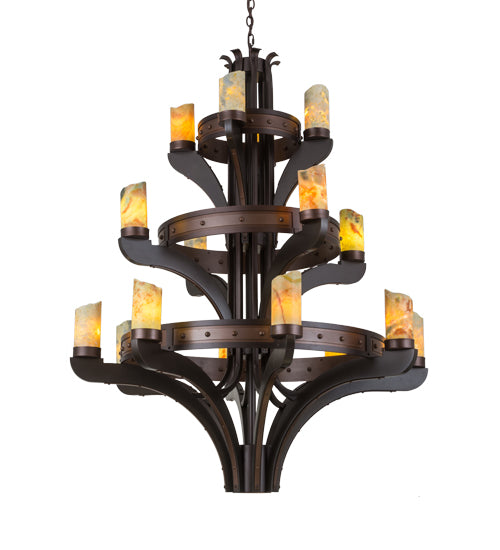 Meyda Lighting Castilla 48" 17-Light 3-Tier Mahogany Bronze Chandelier With Green & Brown Jadestone Shade