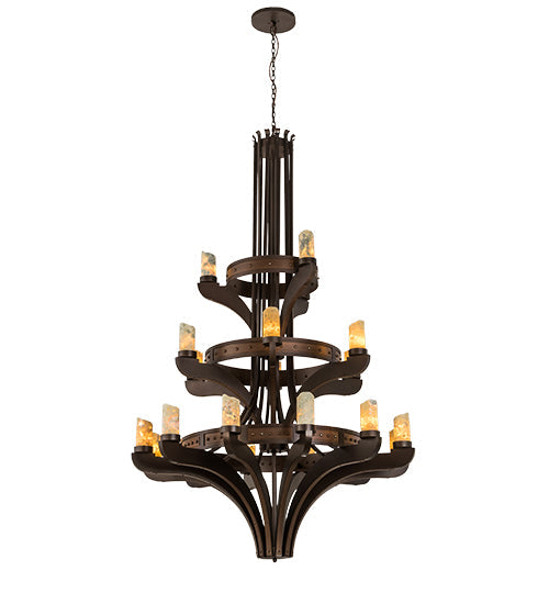 Meyda Lighting Castilla 62" 21-Light 3-Tier Mahogany Bronze Chandelier With Natural Jadestone Cylindres Shade