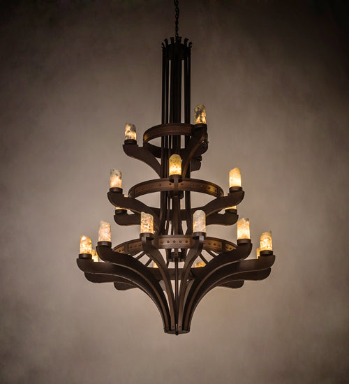Meyda Lighting Castilla 62" 21-Light 3-Tier Mahogany Bronze Chandelier With Natural Jadestone Cylindres Shade