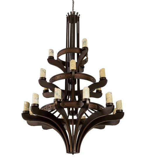 Meyda Lighting Castilla 62" 21-Light 3-Tier Mahogany Bronze Chandelier With Natural Jadestone Cylindres Shade