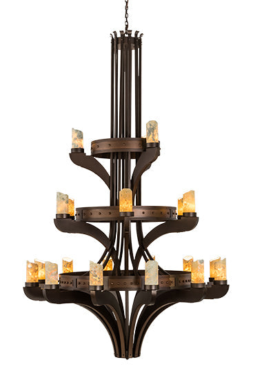 Meyda Lighting Castilla 62" 21-Light 3-Tier Mahogany Bronze Chandelier With Natural Jadestone Cylindres Shade