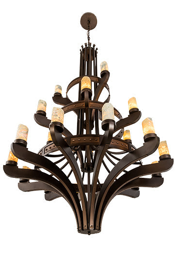 Meyda Lighting Castilla 62" 21-Light 3-Tier Mahogany Bronze Chandelier With Natural Jadestone Cylindres Shade