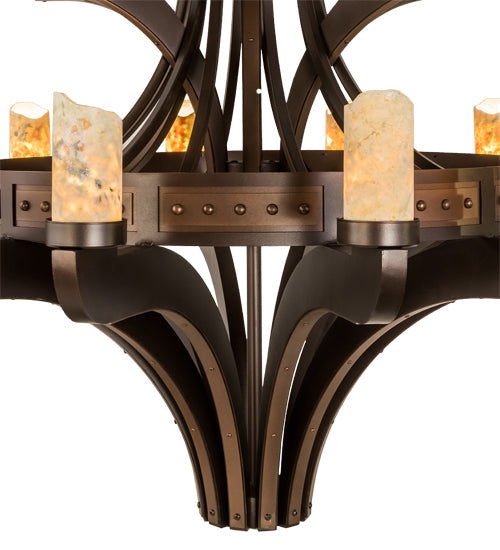 Meyda Lighting Castilla 62" 21-Light 3-Tier Mahogany Bronze Chandelier With Natural Jadestone Cylindres Shade