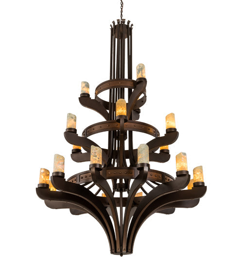 Meyda Lighting Castilla 62" 21-Light 3-Tier Mahogany Bronze Chandelier With Natural Jadestone Cylindres Shade