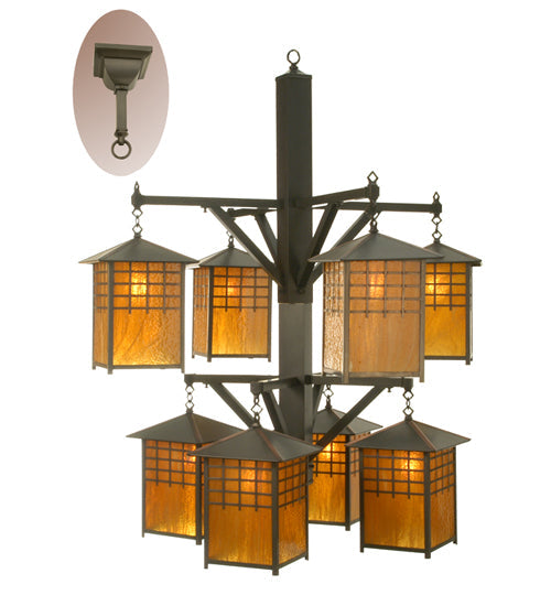 Meyda Lighting Castille 42" 8-Light 2-Tier Craftsman Brown Chandelier With Amber Shade Glass