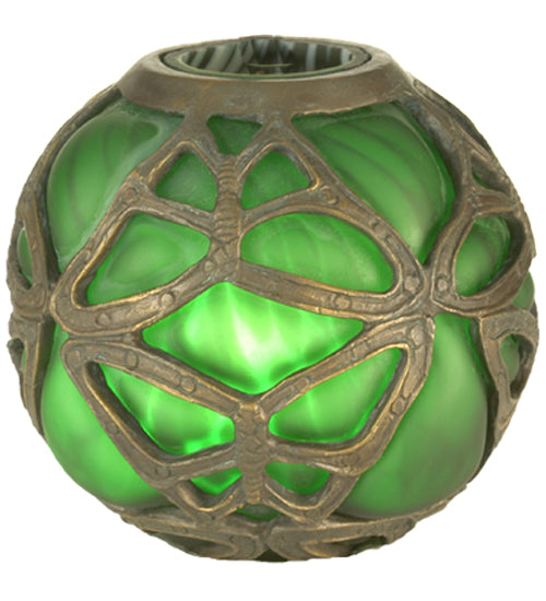 Meyda Lighting Castle 5" Antique Frame With Green Butterfly Orb Shade Glass