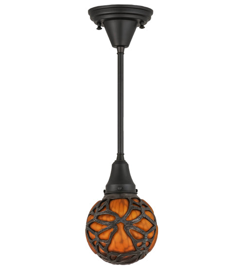 Meyda Lighting Castle 6" Craftsman Brown Butterfly Orb Mini Pendant Light With Amber Shade Glass