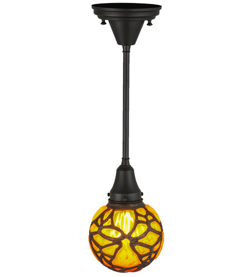 Meyda Lighting Castle 6" Craftsman Brown Butterfly Orb Mini Pendant Light With Amber Shade Glass