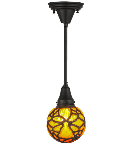Meyda Lighting Castle 6" Craftsman Brown Butterfly Orb Mini Pendant Light With Amber Shade Glass