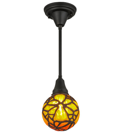 Meyda Lighting Castle 6" Craftsman Brown Butterfly Orb Mini Pendant Light With Amber Shade Glass