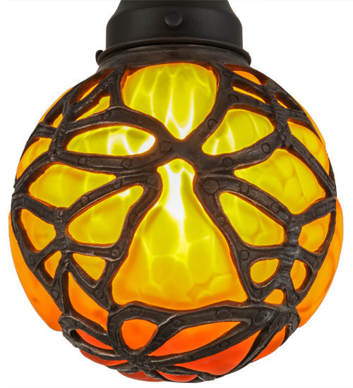 Meyda Lighting Castle 6" Craftsman Brown Butterfly Orb Mini Pendant Light With Amber Shade Glass
