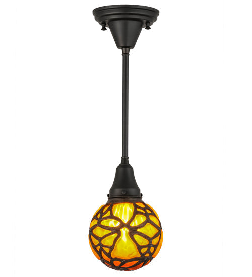 Meyda Lighting Castle 6" Craftsman Brown Butterfly Orb Mini Pendant Light With Amber Shade Glass