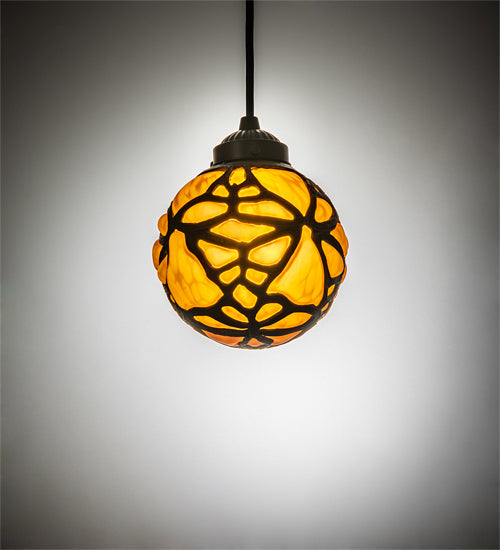 Meyda Lighting Castle 6" Dark Bronze Butterfly Orb Mini Pendant Light With Amber Shade Glass