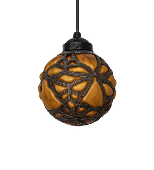 Meyda Lighting Castle 6" Dark Bronze Butterfly Orb Mini Pendant Light With Amber Shade Glass