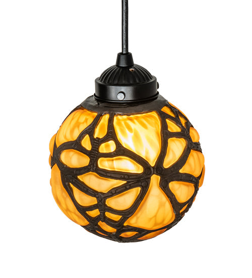 Meyda Lighting Castle 6" Dark Bronze Butterfly Orb Mini Pendant Light With Amber Shade Glass