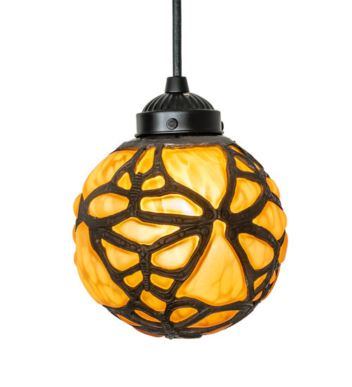 Meyda Lighting Castle 6" Dark Bronze Butterfly Orb Mini Pendant Light With Amber Shade Glass