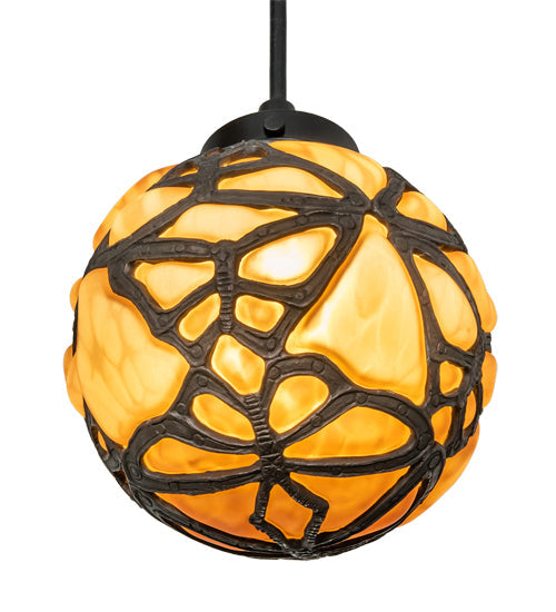 Meyda Lighting Castle 6" Dark Bronze Butterfly Orb Mini Pendant Light With Amber Shade Glass