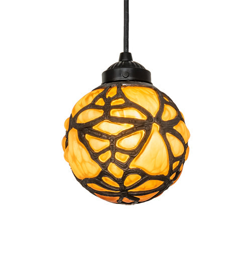 Meyda Lighting Castle 6" Dark Bronze Butterfly Orb Mini Pendant Light With Amber Shade Glass