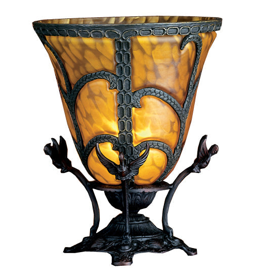 Meyda Lighting Castle Bell 13" Mahogany Bronze Accent Table Lamp With Amber Shade Glass
