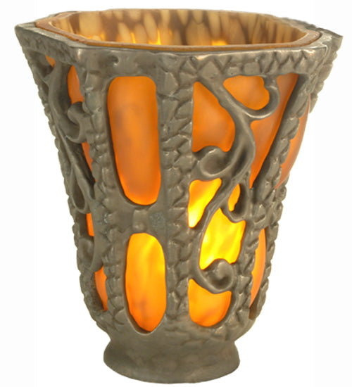 Meyda Lighting Castle Ivy 4" Mahogany Bronze With Amber Lantern Shade Glass