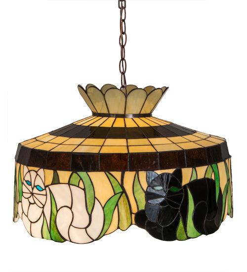 Meyda Lighting Cat 20" 3-Light Mahogany Bronze Pendant Light With Multi-Colored Shade Glass
