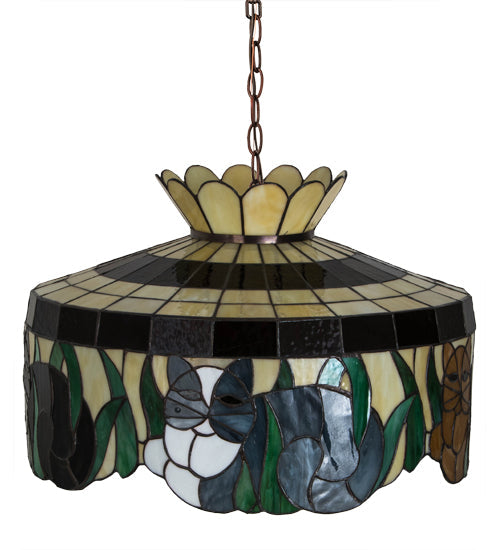 Meyda Lighting Cat 20" 3-Light Mahogany Bronze Pendant Light With Multi-Colored Shade Glass