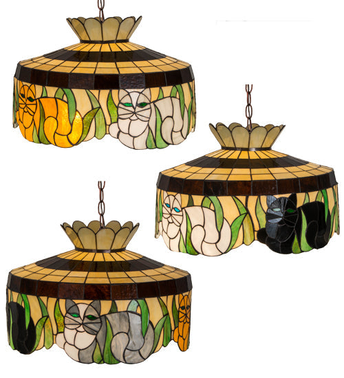 Meyda Lighting Cat 20" 3-Light Mahogany Bronze Pendant Light With Multi-Colored Shade Glass