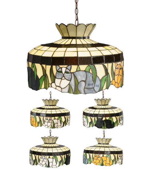 Meyda Lighting Cat 20" 3-Light Mahogany Bronze Pendant Light With Multi-Colored Shade Glass
