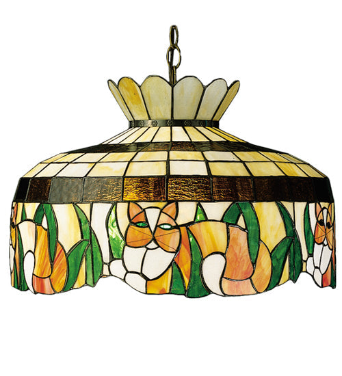 Meyda Lighting Cat 20" Mahogany Bronze Pendant Light With Multi-Colored Shade Glass