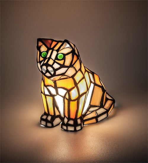 Meyda Lighting Cat 7" Table Lamp With Amber & White Shade Glass