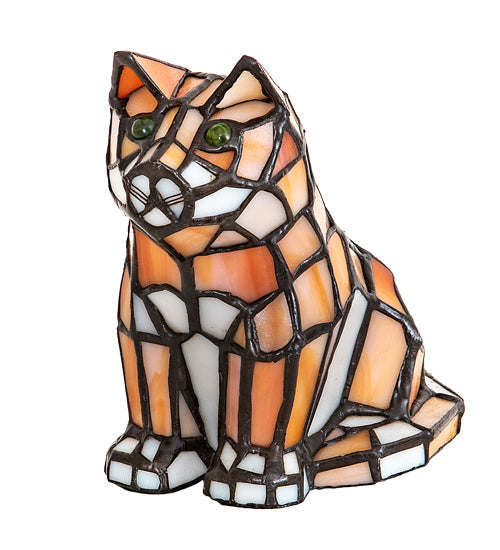 Meyda Lighting Cat 7" Table Lamp With Amber & White Shade Glass