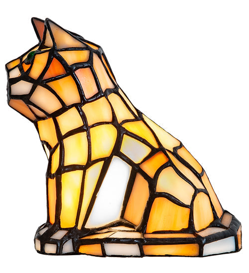 Meyda Lighting Cat 7" Table Lamp With Amber & White Shade Glass