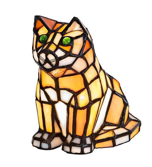Meyda Lighting Cat 7" Table Lamp With Amber & White Shade Glass