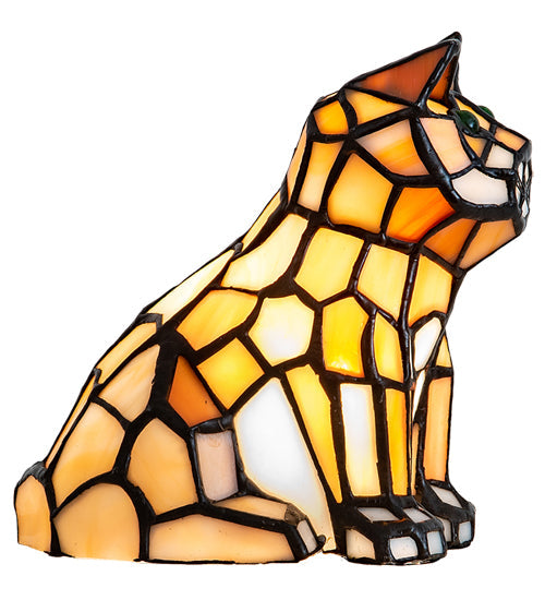 Meyda Lighting Cat 7" Table Lamp With Amber & White Shade Glass