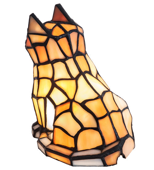 Meyda Lighting Cat 7" Table Lamp With Amber & White Shade Glass