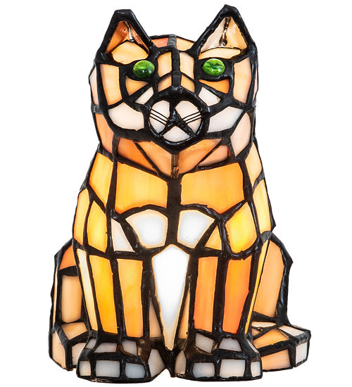 Meyda Lighting Cat 7" Table Lamp With Amber & White Shade Glass