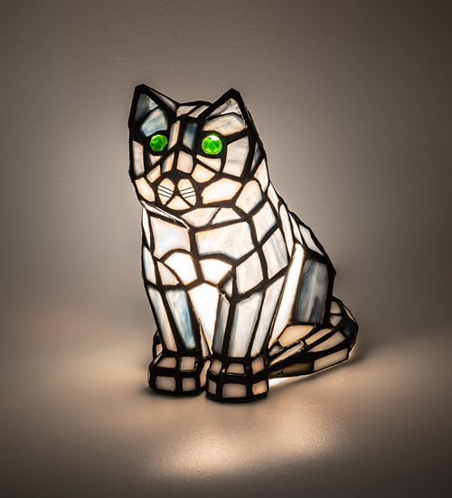 Meyda Lighting Cat 7" Table Lamp With White & Black Shade Glass