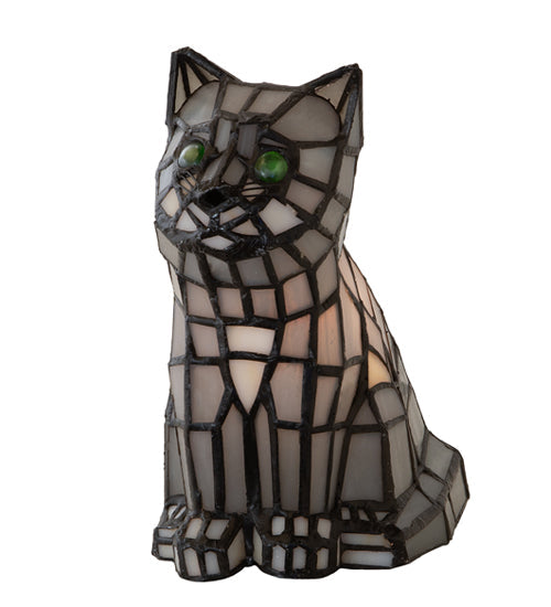 Meyda Lighting Cat 7" Table Lamp With White & Black Shade Glass