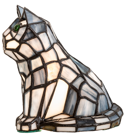Meyda Lighting Cat 7" Table Lamp With White & Black Shade Glass