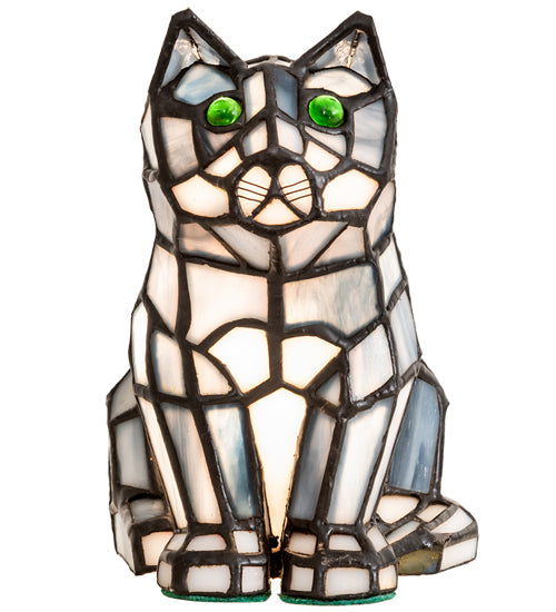 Meyda Lighting Cat 7" Table Lamp With White & Black Shade Glass