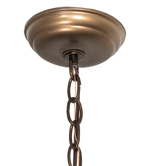 Meyda Lighting Catch of the Day 18" 2-Light Antique Copper Inverted Pendant Light With Amber Mica Shade Glass