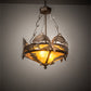 Meyda Lighting Catch of the Day 18" 2-Light Antique Copper Inverted Pendant Light With Amber Mica Shade Glass