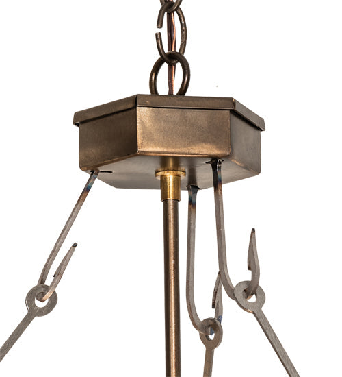 Meyda Lighting Catch of the Day 18" 2-Light Antique Copper Inverted Pendant Light With Amber Mica Shade Glass