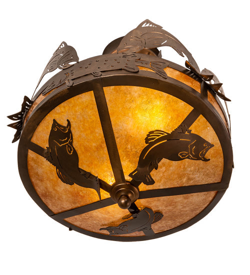 Meyda Lighting Catch of the Day 18" 2-Light Antique Copper Semi-flush Mount Ceiling Light With Amber Mica Shade Glass