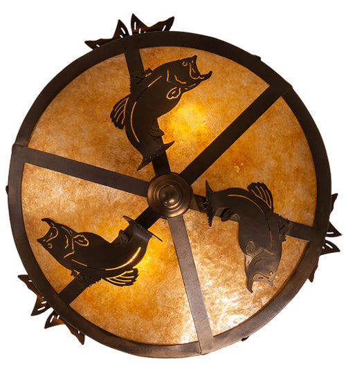 Meyda Lighting Catch of the Day 18" 2-Light Antique Copper Semi-flush Mount Ceiling Light With Amber Mica Shade Glass
