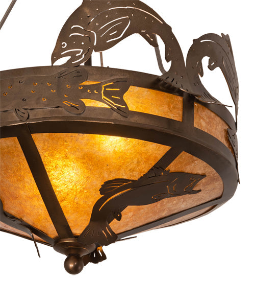 Meyda Lighting Catch of the Day 18" 2-Light Antique Copper Semi-flush Mount Ceiling Light With Amber Mica Shade Glass