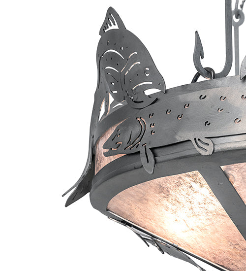 Meyda Lighting Catch of the Day 18" 2-Light Industrial Steel Inverted Pendant Light With Silver Mica Shade Glass