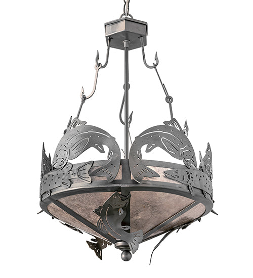 Meyda Lighting Catch of the Day 18" 2-Light Industrial Steel Inverted Pendant Light With Silver Mica Shade Glass