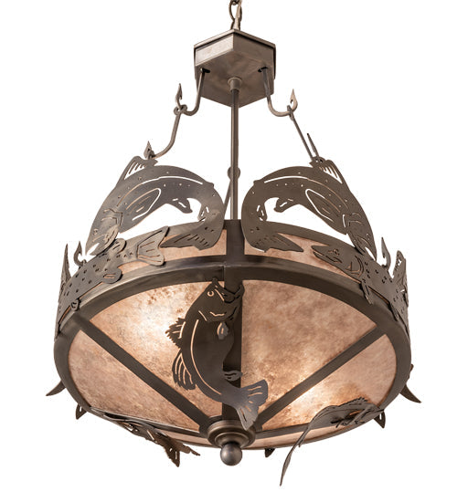 Meyda Lighting Catch of the Day 18" 2-Light Industrial Steel Inverted Pendant Light With Silver Mica Shade Glass